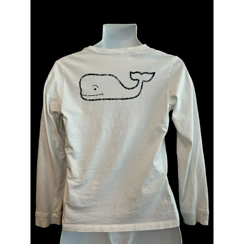 Vineyard Vines Youth Large 16 Long Sleeve White Pocket T-Shirt Whale Adult Small